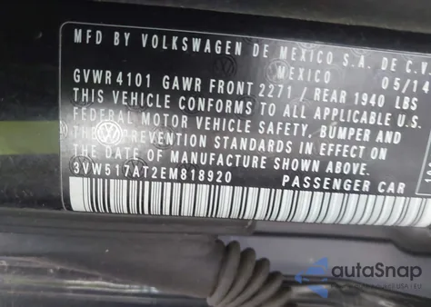 2014 Volkswagen Beetle из США, поврежденный, VIN 3VW517AT2EM818920